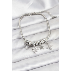 Mey İthalat® Gümüş Renk Pirinç Yonca Charmlı Kadın Bileklik