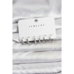 Mey İthalat® Gümüş Renk Pirinç Zirkon Taşlı Kadın Küpe Seti