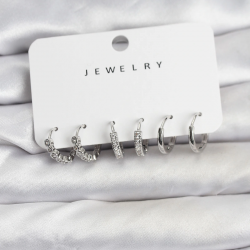 Mey İthalat® Gümüş Renk Pirinç Zirkon Taşlı Kadın Küpe Seti