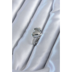 Mey İthalat® Gümüş Renk Pirinç Zirkon Taşlı Kalp Model Kadın Yüzük