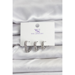 Mey İthalat® Gümüş Renk Pirinç Zirkon Taşlı Kalpli Kadın Küpe