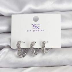 Mey İthalat® Gümüş Renk Pirinç Zirkon Taşlı Kalpli Kadın Küpe