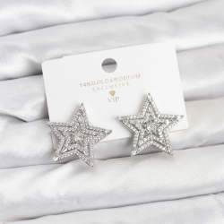 Mey İthalat® Gümüş Renk Pirinç Zirkon Taşlı Yıldız Model Kadın Küpe
