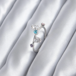 Mey İthalat® Gümüş Renk Renkli Zirkon Taşlı Kadın Yüzük