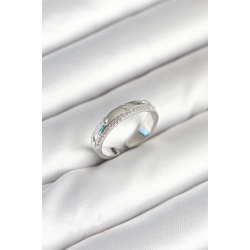 Mey İthalat® Gümüş Renk Şerit Zirkon Taşlı Kadın Yüzük