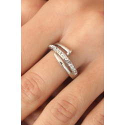 Mey İthalat® Gümüş Renk Taşlı Çivi Ayarlanabilir Kadın Yüzük