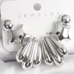 Mey İthalat® Gümüş Renk Yıldız Deniz Kabuğu Model CCB Plastik Kadın Küpe Seti