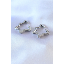 Mey İthalat® Gümüş Renk Yıldız Model Zirkon Taşlı Pirinç Kadın Küpe