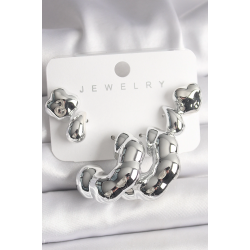 Mey İthalat® Gümüş Renk Yonca Damla Halka Model CCB Plastik Kadın Küpe Seti