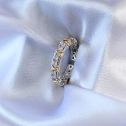 Mey İthalat® Gümüş Renk Zirkon Taşlı Gold Renk Detay Xoxo Kadın Yüzük