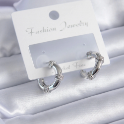 Mey İthalat® Gümüş Renk Zirkon Taşlı Halka Model Pirinç Kadın Küpe