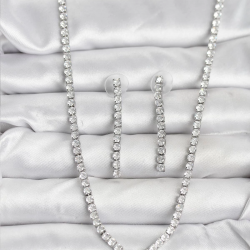Mey İthalat® Gümüş Renk Zirkon Taşlı Kadın Kolye Küpe Seti
