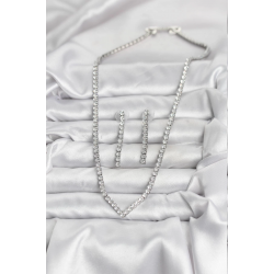 Mey İthalat® Gümüş Renk Zirkon Taşlı Kadın Kolye Küpe Seti