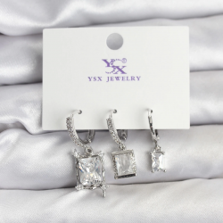 Mey İthalat® Gümüş Renk Zirkon Taşlı Kadın Küpe