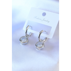 Mey İthalat® Gümüş Renk Zirkon Taşlı Pirinç Kadın Küpe