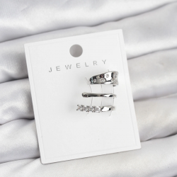 Mey İthalat® Gümüş Renk Zirkon Taşlı Pirinç Kıkırdak Küpe