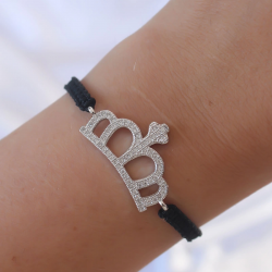 Mey İthalat® Gümüş Renk Zirkon Taşlı Taç Figür Makrome Bileklik