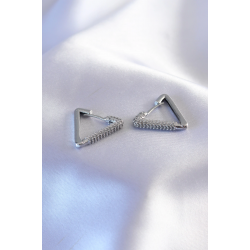 Mey İthalat® Gümüş Renk Zirkon Taşlı Üçgen Model Kadın Küpe