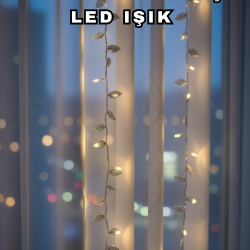 Mey İthalat® Gümüş Yaprak Tasarımlı LED Işık Pilli Ev ve Vitrin Dekoru