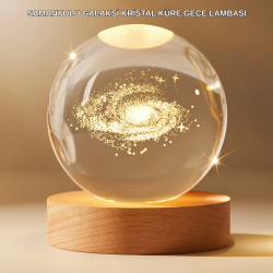 Mey İthalat® Gün Işığı LED’li 3D Kristal Galaksi Küre Ahşap Tabanlı Dekoratif Lamba
