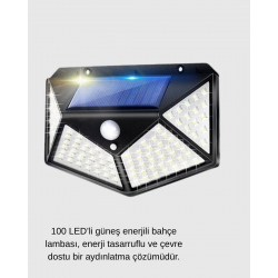 Mey İthalat® Güneş Enerjili 100 LED Dış Mekan Lamba – Hareket Sensörlü, 2200mAh Bataryalı Solar Aydınlatma
