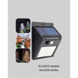 Mey İthalat® Güneş Enerjili 20 LED Hareket Sensörlü Lamba – IP65 Su Geçirmez Dış Mekan Aydınlatma