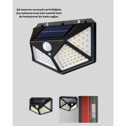 Mey İthalat® Güneş Enerjili Aydınlatma 100 LED Sensörlü Solar Dış Mekan Lamba