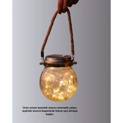 Mey İthalat® Güneş Enerjili Cam Sarkıt Bahçe Balkon Teras Aydınlatma 30 LED