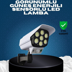 Mey İthalat® Güneş Enerjili Kamera Görünümlü Hareket Sensörlü LED Duvar Lambası Uzaktan Kumandalı