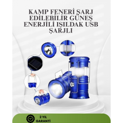 Mey İthalat® Güneş Enerjili Katlanabilir Kızaklı Kamp Feneri – USB Şarjlı, Çok Yönlü ve Dayanıklı Tasarım