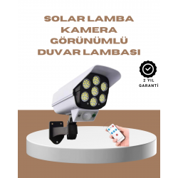 Mey İthalat® Güneş Enerjili LED Lamba + Güvenlik Kamerası Görünümlü– 5-8 m Hareket Algılamalı, Beyaz Işık