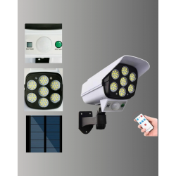 Mey İthalat® Güneş Enerjili LED Lamba + Güvenlik Kamerası Görünümlü– 5-8 m Hareket Algılamalı, Beyaz Işık