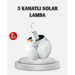 Mey İthalat® Güneş Enerjili ve USB Şarjlı LED Kamp Lambası – 5 Farklı Işık Modlu, Askılı Tasarım