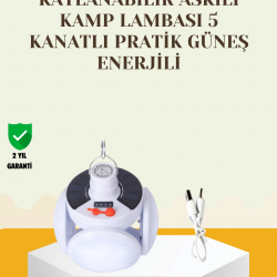 Mey İthalat® Güneş Paneliyle Şarj Olan Katlanabilir LED Çadır Lambası – 5 Kademeli Aydınlatma