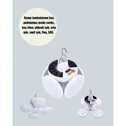 Mey İthalat® Güneş Paneliyle Şarj Olan Katlanabilir LED Çadır Lambası – 5 Kademeli Aydınlatma