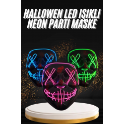Mey İthalat® Hallowen Parti Maskesi Neon Led Işıklı Maske 3 Modlu Cadılar Bayramı Maskesi