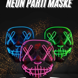 Mey İthalat® Hallowen Parti Maskesi Neon Led Işıklı Maske 3 Modlu Cadılar Bayramı Maskesi