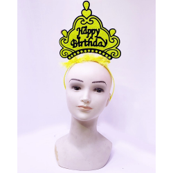 Mey İthalat® Happy Birthday Neon Sarı Renk Doğum Günü Tacı 24x15 cm
