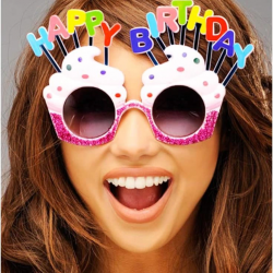 Mey İthalat® Happy Birthday Yazılı Beyaz Fuşya Renk Parti Gözlüğü 12x7 cm