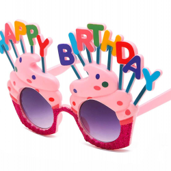 Mey İthalat® Happy Birthday Yazılı Pembe Fuşya Renk Pembe Pastalı Parti Gözlüğü 12x7 cm