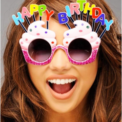 Mey İthalat® Happy Birthday Yazılı Pembe Fuşya Renk Parti Gözlüğü 12x7 cm