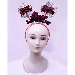 Mey İthalat® Happy Birthday Yazılı Püsküllü Neon Kırmızı Renk Doğum Günü Tacı 22x19 cm