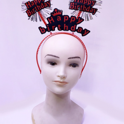 Mey İthalat® Happy Birthday Yazılı Püsküllü Neon Kırmızı Renk Doğum Günü Tacı 22x19 cm