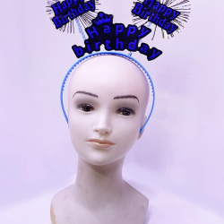 Mey İthalat® Happy Birthday Yazılı Püsküllü Neon Mavi Renk Doğum Günü Tacı 22x19 cm