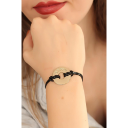 Mey İthalat® HAPPY (Mutlu) Siyah Deri İpli Unisex Mood Bileklik