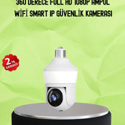Mey İthalat® Hareket Algılamalı 360° Wi-Fi Akıllı Ampül Kamera