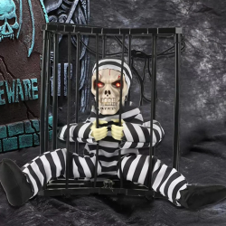 Mey İthalat® Hareketli Sesli Sensörlü Mahkum Görünümlü Kuru Kafa İskelet Dekorasyon 22x27 cm