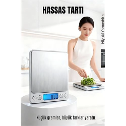 Mey İthalat® Hassas Terazi 0.01g - 500g Dijital Mutfak ve Kuyumcu Tartısı -  Diyet Tartısı Çelik Yüzey