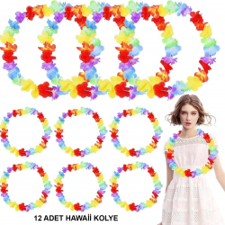 Mey İthalat® Hawaii Çiçekli Boyun Kolyesi - Renkli Tropikal Parti Leisi 12 Adet