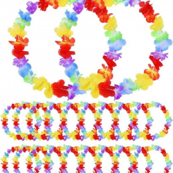 Mey İthalat® Hawaii Çiçekli Boyun Kolyesi - Renkli Tropikal Parti Leisi 12 Adet